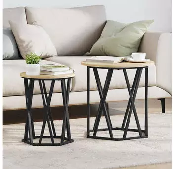 vidaXL Couchtisch 2er-Set Sonoma-Eiche Holz und Stahl (868262)