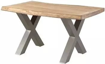Massivmoebel24 Freeform 5 Esstisch Mangoholz 140x90cm beige lackiert, X-Beine silber (09-104-844-4911)