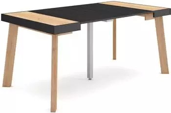Skraut Home Ausziehbarer Konsolentisch 58/160x90x73cm, Eiche/Schwarz, Holzbeine, 8 Gäste (224_25_02)