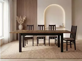 WFL GROUP Lindberg Esstisch ausziehbar, Eiche Rustikal, 200-300x100cm, schwarze Holzbeine (48780681-33)