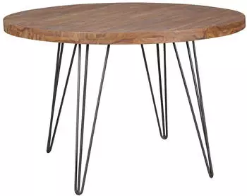 Finebuy Esstisch Rund &Oslash;120cm Sheesham Massivholz Hairpin Beine (FB46394)