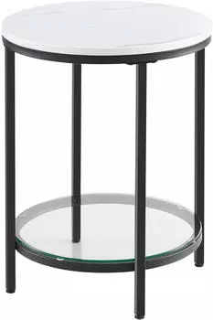 Vasagle Beistelltisch 2 Ebenen Marmoroptik wei&szlig;/schwarz, Glas (LET285B13)