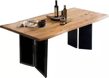 SIT TOPS & TABLES Baumkantentisch Akazie massiv, Metallgestell schwarz, 160x85cm (16058-11)