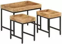 vidaXL Satztische 3 Stk. Raues Massivholz Mango und Eisen