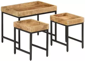 vidaXL Satztische 3er-Set Mango Massivholz und Eisen (372732)