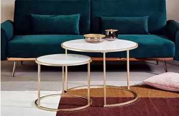 Jahnke SOL Coffee Set Couchtisch Marmor-Optik wei&szlig;/gold, 73,4x50cm