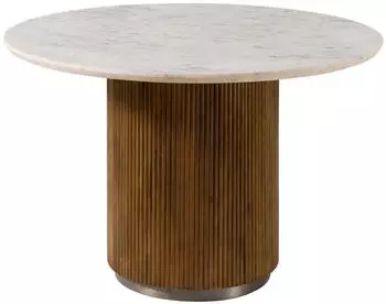 Massivmoebel24 Barcelona Esstisch rund Mango 120x120x76cm braun lackiert / Marmor wei&szlig; (09-102-344-2028)