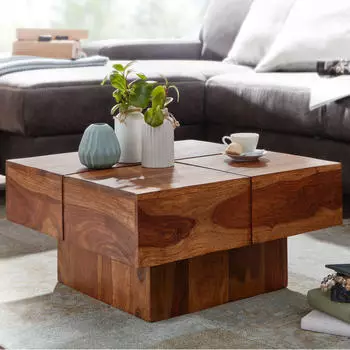 Finebuy Couchtisch Sheesham Massivholz 57,5x57,5x30cm (FB75916)