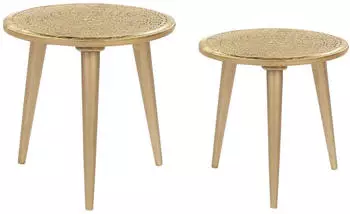 Beliani NARRA 2er-Set Beistelltische, Rund, Mangoholz, Gold