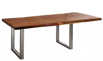 Massivmoebel24 FREEFORM 2 Baumkantentisch mit Ansteckplatte Akazie 240-300x110x78cm walnuss (09-114-819-0101)