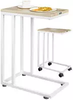 Casaria - Beistelltisch Mit Rollen 50x35x70cm C Form Holz Metall Modern 40kg