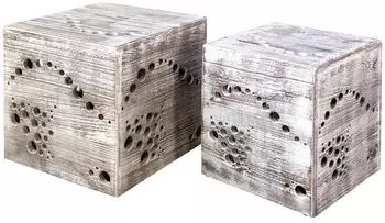 Homestyle4u Beistelltisch Würfel Holz Grau Shabby 45x45x45cm 2er-Set