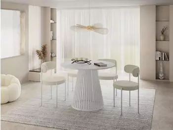 WFL GROUP Naro White Esstisch rund ausziehbar 120&ndash;200cm wei&szlig;e Metallbeine (48780651-12)