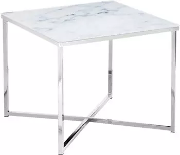 SalesFever Caorle Beistelltisch Marmoroptik wei&szlig;/chrom 50x50x42cm (95082608-0)