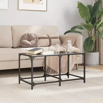 vidaXL Couchtisch mit schwarzer Glasplatte, Stahl, 78,5x40x40cm (845975)