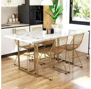 OEM Astor Esstisch Marmoroptik Wei&szlig;, Metallgestell, 160x90cm (DA5014002CL)