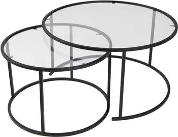 Hanah Home Aurum Couchtisch-Set 2-teilig, Glas & Metall, Schwarz/Transparent (857NRD1109)