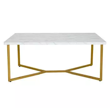 Costway Couchtisch Kunstmarmor-Tischplatte goldene Y-Beine 107x60x45,5cm (HV10040WH)
