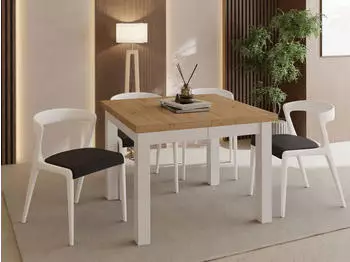 WFL GROUP Toren Esstisch ausziehbar quadratisch 80&ndash;280cm, Eiche Artisan, wei&szlig;e Beine