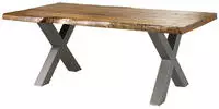 Massivmoebel24 - Baumtisch Mango 220x100x77 Natur Lackiert / X-beine Silber Matt