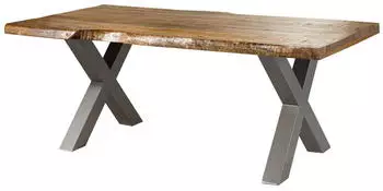 Massivmoebel24 Freeform 5 Baumkantentisch Mango 220x100x77cm natur lackiert, X-Beine silber (09-112-844-9915)