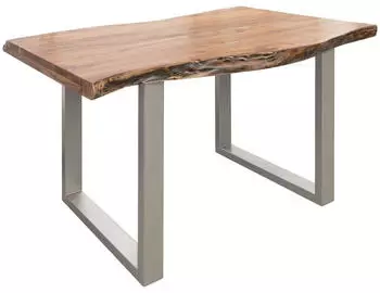Massivmoebel24 Freeform 5 Baumkantentisch Akazie Massivholz 140x90cm, U-Beine silber (09-104-824-9901)