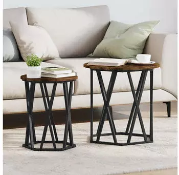 vidaXL Couchtisch 2er-Set R&auml;uchereiche Holzwerkstoff & Stahl (868263)