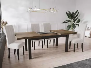 WFL GROUP Gemini Esstisch ausziehbar, Lefkas Eiche, schwarze Holzbeine, 120&ndash;160cm