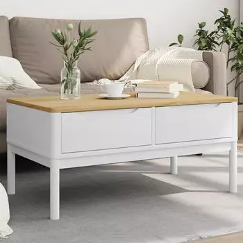 vidaXL FLORO Couchtisch Wei&szlig; 99x55,5x45cm Massivholz Kiefer (374018)