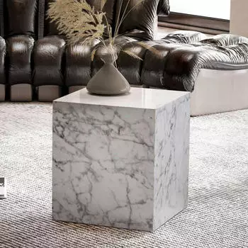 Finebuy MONOBLOC Couchtisch Marmor Optik Wei&szlig; 40x40x45cm (FB57437)