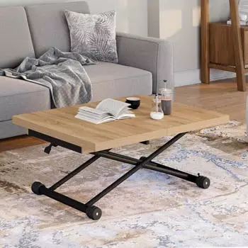 IDMarket Altura Couchtisch ausziehbar/hochklappbar zum Esstisch, Holz & Schwarz, 100-160cm (100485)