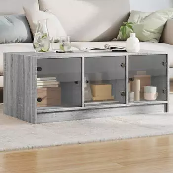 vidaXL Couchtisch mit Glast&uuml;ren Braun Eichen-Optik 102x50x42cm (836419)