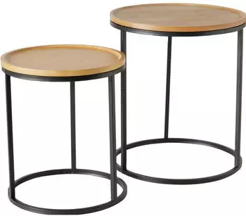 Boltze Borino Beistelltisch-Set Bambusplatte, H 38-45cm, 2er-Set