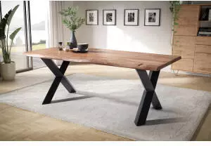 main möbel Pinta Esstisch mit Baumkante 200x100cm Altholz Massivholz X-Fuß (11013.4.3 P+F)