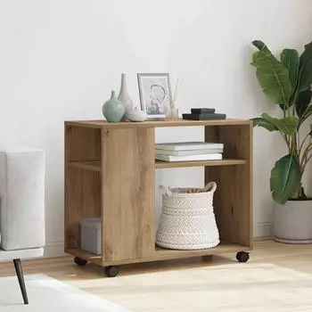 vidaXL Beistelltisch mit Rollen Artisan-Eiche 70x35x60cm Holzwerkstoff (853154)