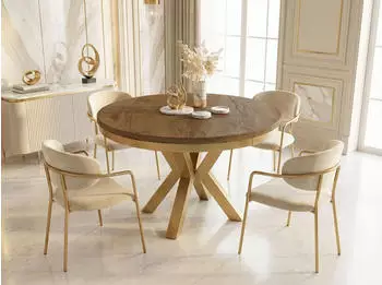 WFL GROUP Clara Gold Esstisch rund ausziehbar Lefkas Eiche 120&ndash;200cm (Clara Gold)
