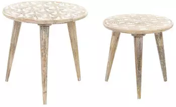 Beliani HURSI 2er Set Beistelltische Mangoholz Braun/Wei&szlig; (HURSI)