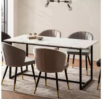 Finebuy Esstisch 120x60cm Marmor-Optik Wei&szlig; Metallbeine (FB105292)