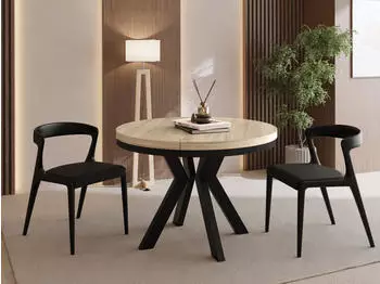 WFL GROUP Savio Neo Esstisch rund ausziehbar 100-200cm Eiche Sonoma, schwarze Holzbeine