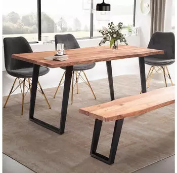 Finebuy Esstisch Baumkante Akazie Massivholz Metall 180x90cm (FB68319)