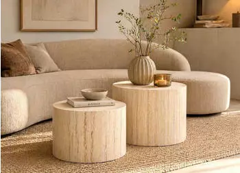 Actona Dice Couchtisch 2er Set Steinoptik, rund &Oslash;58cm, beige