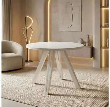 WFL GROUP Ravano Esstisch rund ausziehbar 100&ndash;140cm wei&szlig;e Holzbeine (48780821-05)