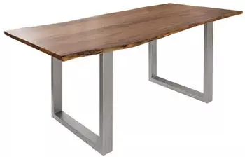 Massivmoebel24 Freeform 3 Baumkantentisch Akazie 220x100x76cm, natur, U-Beine silber matt (09-112-814-1258)