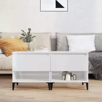 vidaXL Beistelltische 2 Stk. Hochglanz-Wei&szlig; 50x46x50cm Holzwerkstoff (819553)