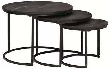 vidaXL Nesting-Couchtische 3er-Set Mangoholz und Stahl Schwarz