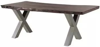 Massivmoebel24 Freeform 5 Baumkantentisch Akazie 180x90x77cm grau / X-Beine silber matt (09-108-824-2913)