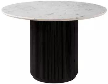 Massivmoebel24 Barcelona Esstisch rund Mangoholz 120x120x76cm schwarz/Marmor wei&szlig; (09-102-344-1028)