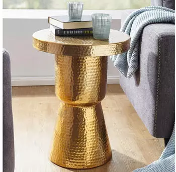 Finebuy Couchtisch Rund &Oslash;43cm Aluminium Hammerschlag Gold (SuVa12254_1)