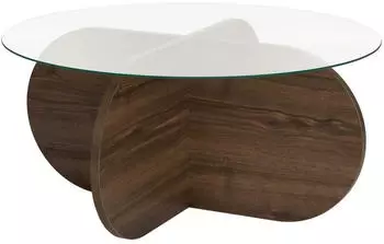 Hanah Home Aeris Runder Couchtisch, Walnuss & Glas, 75x35x75cm (668NRD1105)