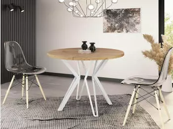 WFL GROUP Austin Esstisch rund ausziehbar 120cm Craft Eiche wei&szlig;e Metallbeine (Austin)